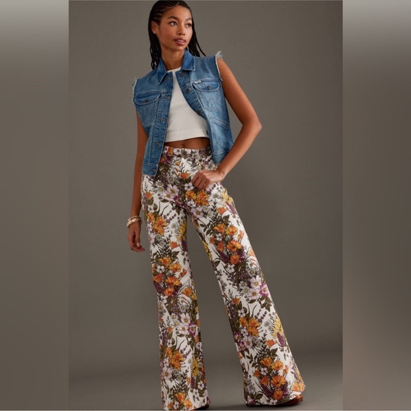 Wrangler Denim - WRANGLER ANTHROPOLOGIE WANDERER FLORAL BOHO BOHEMIAN 70S FEMININE FLARE JEANS